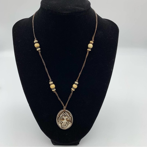 White Ganesh Bone Pendant Necklace - Picture 4 of 11